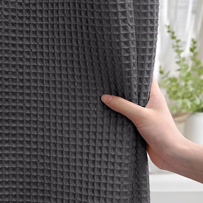 Extra Long Waffle Shower Curtain - Charcoal Gray Cotton Texture Fabric Heavyweight Shower Curtains for Bathroom,72Wx84L