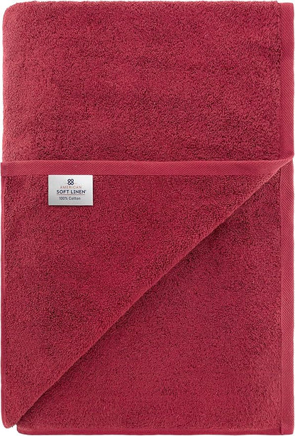 American Soft Linen 100% Cotton 600 GSM Turkish 40x80 Oversized Bath Towel Sheet, Extra Large Adult Towels for Bathroom, Bordeaux Red Bath Sheet