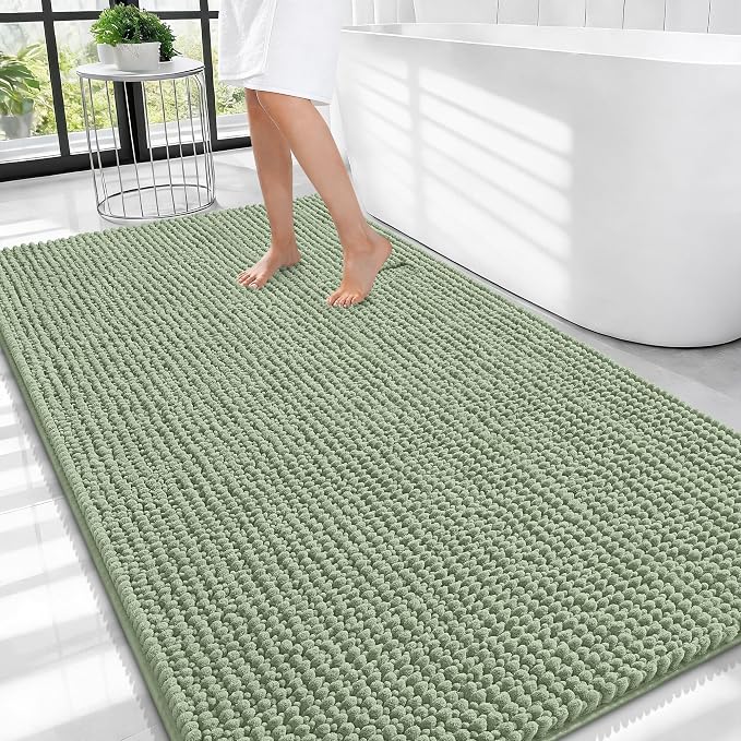 OLANLY Thick Chenille Large Bathroom Rugs Mats 44x32, Sage Green | Soft Absorbent Bath Rugs, Rubber Backing, Machine Wash Dry, Bath Mats for Bathroom, Tub and Shower, Home Decor Accessories