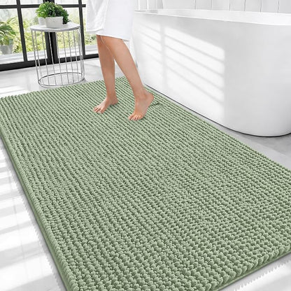 OLANLY Thick Chenille Large Bathroom Rugs Mats 44x32, Sage Green | Soft Absorbent Bath Rugs, Rubber Backing, Machine Wash Dry, Bath Mats for Bathroom, Tub and Shower, Home Decor Accessories