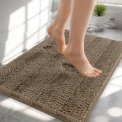 OLANLY Thick Small Bathroom Rugs 24x16, Soft Chenille Bath Rugs, Tan | Rubber Backing, Machine Wash, Extra Absorbent Striped Bath Mats for Bathroom Floor, Tub and Shower, Home Decor Accessories