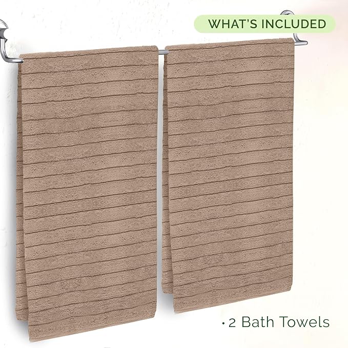 Elegant Comfort 100% Turkish Cotton Corduroy Ribbed Luxury Soft 2 Pack Bath Towels 27 x 54 Inch - Ultra Plush, Absorbent, Quick Dry, Hotel Spa Quality Towels for Bathroom Essentials, Taupe