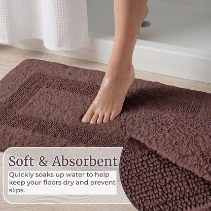 Bathroom Rugs - 2-Piece Cotton Bathroom Mat Set - Machine Washable Bath Mats for Washroom, Kitchen, or Laundry Room by Lavish Home (Chocolate)