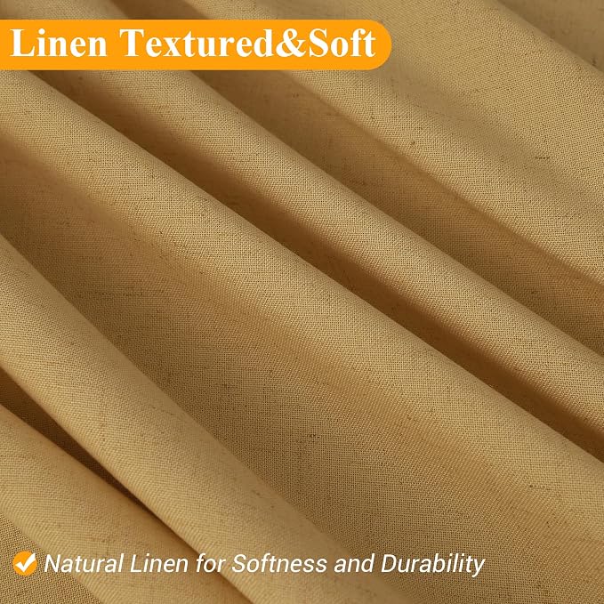 Gold Linen Shower Curtains 78 Inches Long, Tall Country Boho Farmhouse Shower Curtains for Bathroom Natural Cloth Weighted Fabric Bath Curtain with Hooks, 72x78