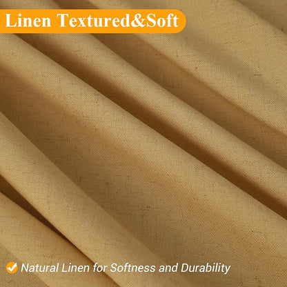 Gold Linen Shower Curtains 78 Inches Long, Tall Country Boho Farmhouse Shower Curtains for Bathroom Natural Cloth Weighted Fabric Bath Curtain with Hooks, 72x78