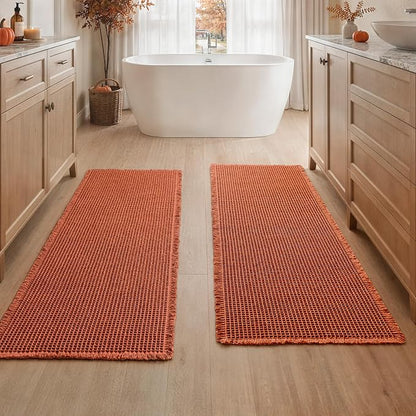 MIULEE Fall Orange Set of 2 Waffle Bathroom Runner Rugs 2'x5'(24"x60") | Non Slip, Super Absorbent, Washable, Ultra Soft, Boho Bath Mats for Bathroom Hallway Bedroom Laundry Room Kitchen