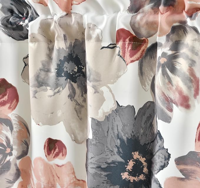 Lush Decor Leah Floral Light Filtering Valance, 52" W x 18" L, Coral & Gray - Valances for Windows - Parisian Decor - Farmhouse Kitchen Curtains Valance