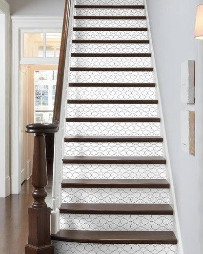 FLFK Modern Grid Stair Stickers - Set of 15, Peel and Stick Stair Riser Decals, 39.3"x7.08"