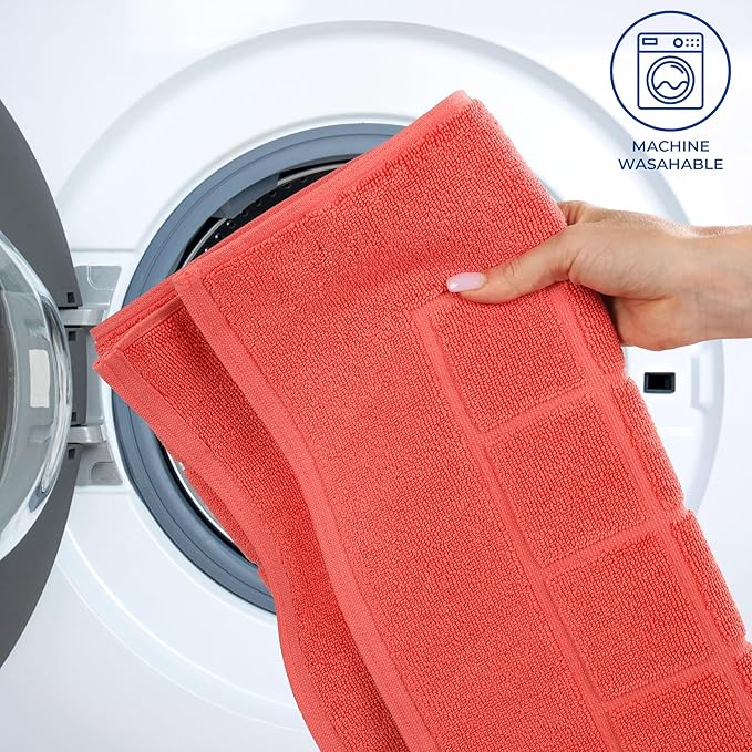 Superior 100% Cotton Bathmat Set, Bath Mats, Bathroom Decor, Shower, Bathtub Essentials, Home Accessories, Small Washable Rug, No Backing, Heavyweight, Nora Collection, Set of 2, 22" x 35", Coral