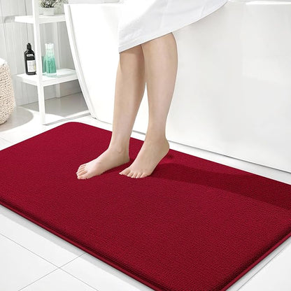 OLANLY Memory Foam Bathroom Runner Rug 44x24, Absorbent Long Bath Mat, Red | Soft Quick Dry Bath Rugs, Non-Slip Carpet, Machine Washable Mat for Bathroom Floor, Tub and Shower, Home Decor Accessories