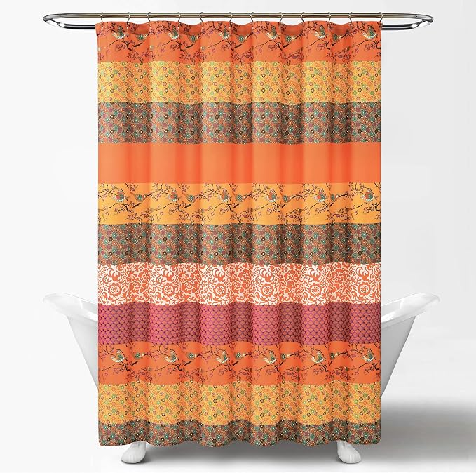Lush Decor Royal Empire Shower Curtain, 72" W x 72" L, Tangerine - Striped Shower Curtain - Orange Bathroom Curtain - Boho Decor - Fabric Shower Curtains