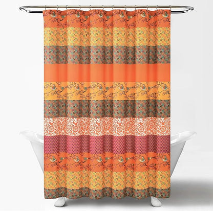 Lush Decor Royal Empire Shower Curtain, 72" W x 72" L, Tangerine - Striped Shower Curtain - Orange Bathroom Curtain - Boho Decor - Fabric Shower Curtains