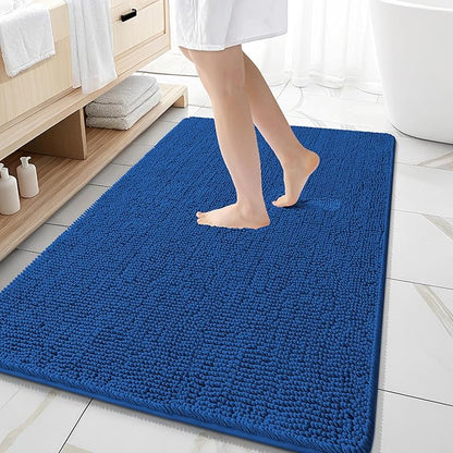OLANLY Large Bathroom Rugs 59x35, Extra Soft Absorbent Chenille Bath Rugs | Deep Navy Blue, Quick-Drying Rubber Backing, Washable Bath Mat for Bathroom Floor, Tub and Shower, Home Decor Accessories