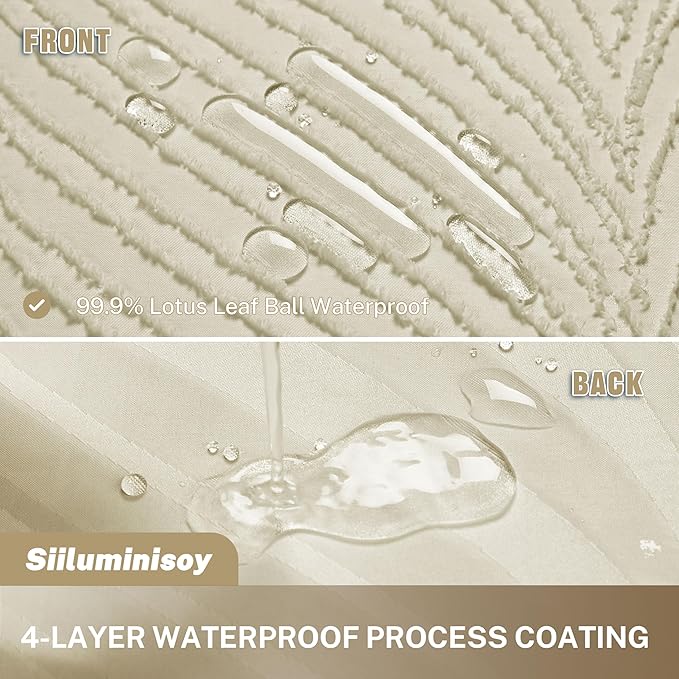 Extra Long Beige Boho Shower Curtain - Woven Fabric, 72 x 84 Inch Tufted Leaves Textured Striped Modern Farmhouse Minimalist Cloth for Bathroom