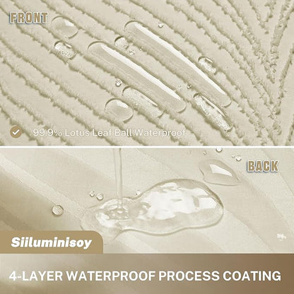 Beige Boho Woven Fabric Shower Curtain, 72 x 72 Tufted Leaves Textured Striped Modern Farmhouse Minimalist Cloth Curtain for Bathroom