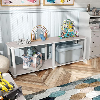 Homes: Inside + Out Apexa Modern 2-Tier Extra Wide Shelving Units, Collectibles Display Shelves, Easy Assembly Low Shelf, Home Storage Organizer for Living Room, Bedroom, Office, Taupe Grey
