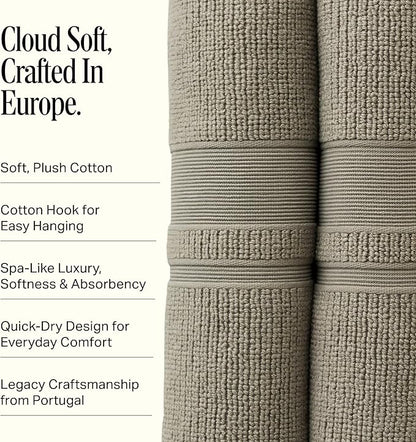 Preston Lane Douro Bath Towel Set – 2 Pack Luxury Cotton Towels, Ultra Soft & Absorbent, Quick-Dry Spa-Quality Bathroom Towels, Made in Portugal, Eucalyptus