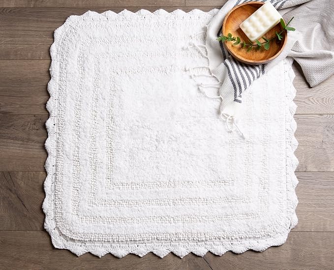 DII Crochet Collection Reversible Bath Mat, Square, 24x24, White