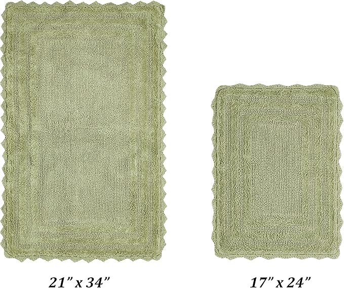 Better Trends Lilly Crochet Collection 100% Cotton 2 Piece Set (17" x 24" | 21" x 34") Bath Rug Set in Sage