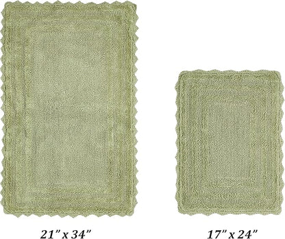 Better Trends Lilly Crochet Collection 100% Cotton 2 Piece Set (17" x 24" | 21" x 34") Bath Rug Set in Sage