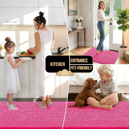OLANLY Thick Chenille Absorbent Bathroom Rugs Mat 30x20, Hot Pink | Soft Bath Rugs, Rubber Backing, Machine Wash Dry, Bath Mats for Bathroom, Tub and Shower, Home Decor Accessories