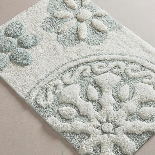 Madison Park Casablanca 100% Cotton Tufted Bathroom Rugs Luxurious Plush Medallion Floral Pattern Bath Mat Absorbent, Quick Dry, Spa Design Shower Room Décor, Rectangle 20" x 30", Sage Green