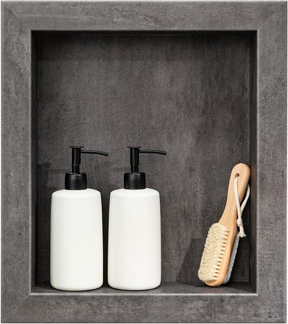 Palisade 17.5 in x 15.5 in Vinyl Shower Niche Ashen Slate | Waterproof Shower Insert