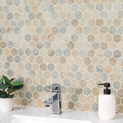 MSI Stonella Hexagon 11.25 in. x 12.75 in. x 6 mm Textured Glass Mesh-Mounted Mosaic Tile for Bathroom, Kitchen Backsplash, Accent Wall Tile, and Shower Wall Tile