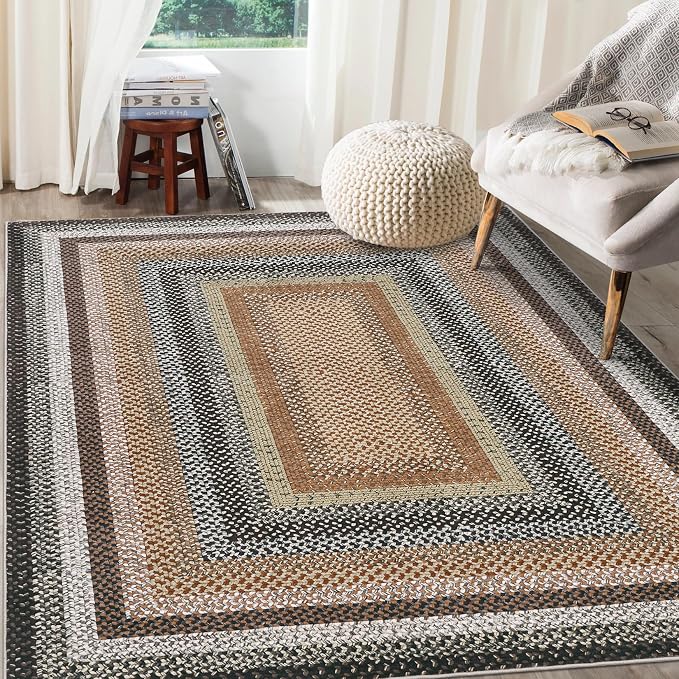Imitation Braided Collection-Print Washable Rugs 3x5 Rug for Living Room Modern Small Non Slip Entryway Rug Soft Low Pile Non Shedding Stain Resistant Carpet for Bedroom Office Nursery