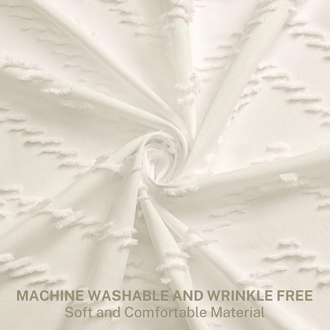 Siiluminisoy Extra Long Boho Shower Curtain Woven Fabric 84 in Cream Shower Curtain, 72 x 84, Tufted Chevron Striped Modern Chic Textured Minimalist Bathroom Shower Curtains
