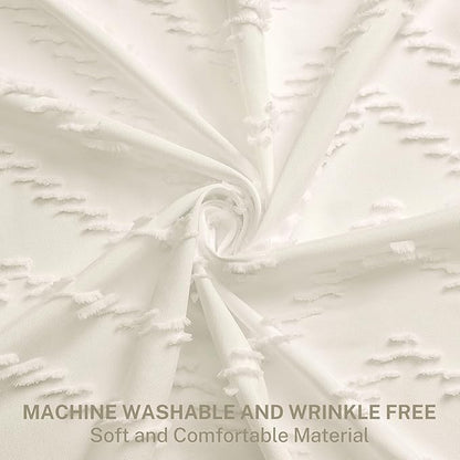Siiluminisoy Farmhouse Boho Shower Curtain, Woven Fabric Cream Long, 72 x 78, Tufted Chevron Striped Modern Chic Textured Minimalist Bathroom Curtain