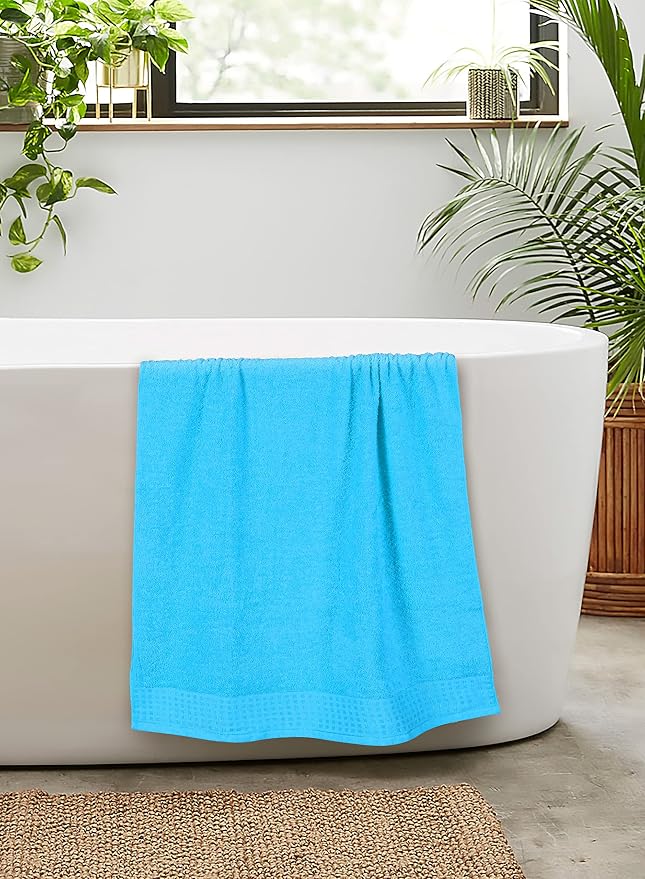 GLAMBURG 100% Cotton 2 Pack Oversized Bath Towel Set 28x55 Inches, Ultra Soft Highly Absorbant Compact Quickdry & Lightweight Large Bath Towels, Ideal for Gym Travel Camp Pool - Turquoise Blue