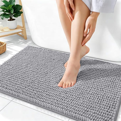OLANLY Thick Chenille Bathroom Rugs 36x24, Soft Absorbent Bath Mat, Grey | Bath Rugs, Rubber Backing, Machine Wash Dry, Bath Mats for Bathroom Floor, Tub and Shower, Home Decor Accessories