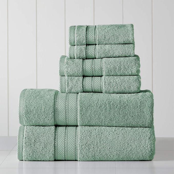 Modern Threads - Spun Loft 6-Piece 100% Combed Cotton Towel Set - Bath Towels, Hand Towels, & Washcloths - Super Absorbent & Quick Dry - 600 GSM - Soft & Plush, Eucalyptus