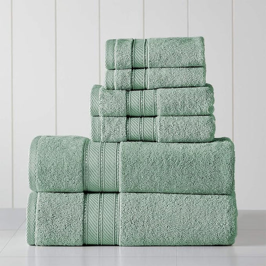 Modern Threads - Spun Loft 6-Piece 100% Combed Cotton Towel Set - Bath Towels, Hand Towels, & Washcloths - Super Absorbent & Quick Dry - 600 GSM - Soft & Plush, Eucalyptus