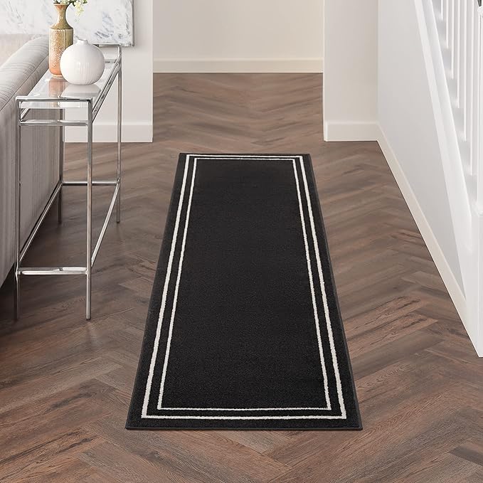 Nourison Home Nourison Essentials Black Ivory 2'2" x 7'6" Area Rug - Easy Clean, Non Shedding, Bed Room, Living Room, Dining Room, Kitchen (8' Runner)