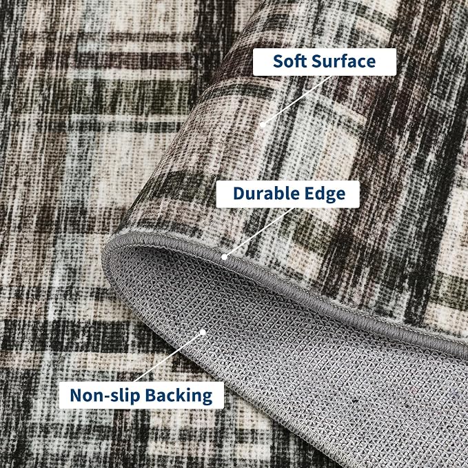 Washable Rugs 10x13 Rug for Living Room Modern Rustic Non Slip Large Area Rug Soft Non Shedding Throw Rugs Stain Resistant Carpet for Bedroom Office Dining Room Green/Brown 10'x13'