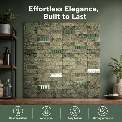 XUANINY Peel and Stick Tile Backsplash Self- Adhesive Wall Tiles Aluminum Mosaic Sticker for Kitchen (11.33"x11.92" Per Sheet, Pack of 5 pcs) (Ink Green 5)