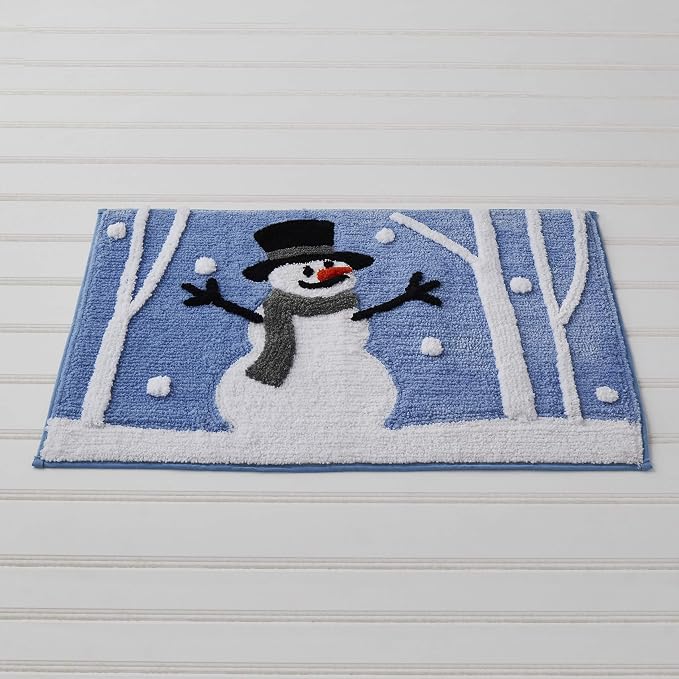 SKL Home Christmas Winter Friends Snowman Bath Rug, 20" x 30", Blue | Ultra-plush & absorbent. Anti-slip Latex backing. Great for the bathroom, kitchen or any space. Machine washable.
