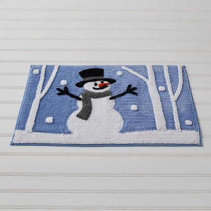SKL Home Christmas Winter Friends Snowman Bath Rug, 20" x 30", Blue | Ultra-plush & absorbent. Anti-slip Latex backing. Great for the bathroom, kitchen or any space. Machine washable.
