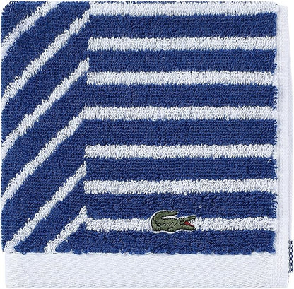 Lacoste Guethary Striped Towel – 100% Cotton, Reversible Modern Geometric Design, Soft & Absorbent, Durable & Lightweight, Machine Washable – Surf Blue, 13"x13" Washcloth