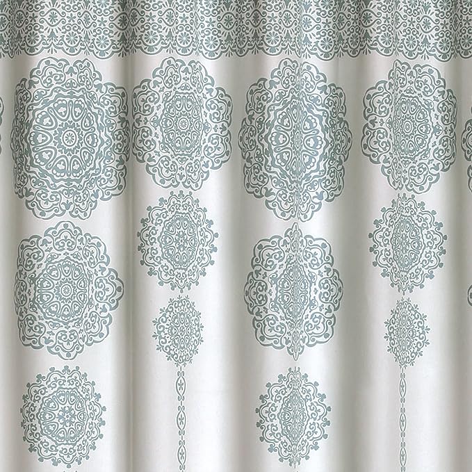 Lush Decor Stripe Medallion Shower Curtain-Fabric Mandala Bohemian Damask Print Design, 72" x 72", Blue