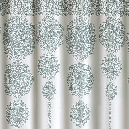 Lush Decor Stripe Medallion Shower Curtain-Fabric Mandala Bohemian Damask Print Design, 72" x 72", Blue