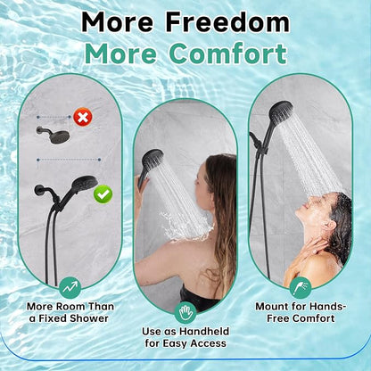 BRIGHT SHOWERS High Pressure Shower Head with Handheld, 9 Spray Settings Showerhead Built in Power Wash to Clean Tub and Pets, Extra Long 69" Hose, Adjustable Bracket, Oil-Rubbed Bronze