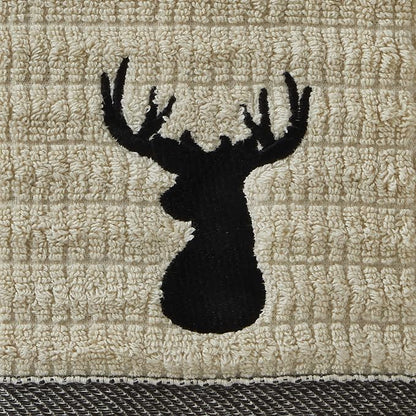 SKL Home Aspen Lodge Hand Towel Set-2pc, 100% Cotton Jacquard, Wheat | 550 GSM. Plush & absorbent. For the bathroom, kitchen or bar. Deer stag embroidery is great for Airbnb & cabin/lodge décor.
