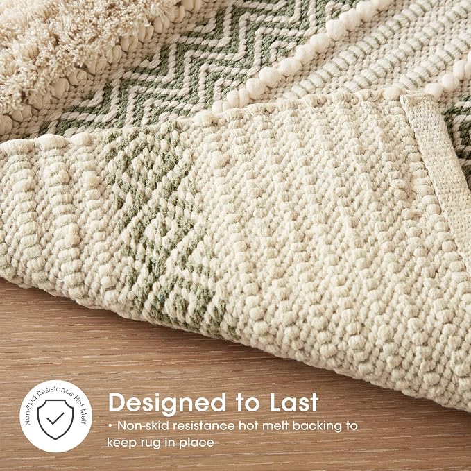 Ink+Ivy Bath Rug Hand-Woven Texture Shaggy Striped Soft & Water Absorbent, Boho Bathroom Décor Bath-Mats, Non-Slip Absorbent Quick Dry Mats for Tub, Shower Room, Asher, 20x32, Sage Green 1 Piece