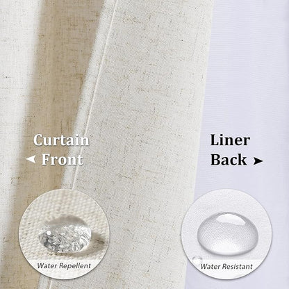 Extra Long Linen Shower Curtain 84 Inches Beige Double Layer | Natural Ivory Cream, Curtains with Hook, Snap in Liner, Water Repellent, Bath Decor, 1 Panel, 72x84
