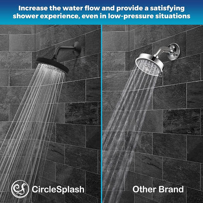 Shower Head - High Pressure 2.5 GPM - Matte Black | Anti-clog silicone nozzles, removable restrictor, easy-clean fixed replacement