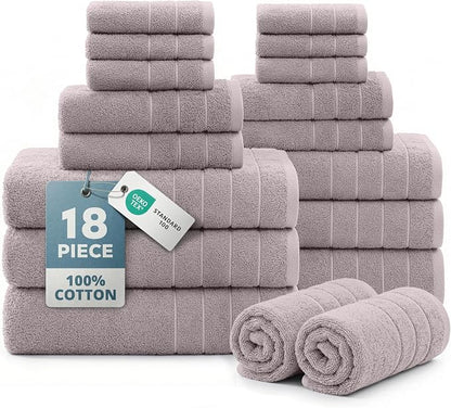 Casa Platino Bathroom Towel Set 18 Piece Soft Absorbent - Platinum | Hotel Towels - Coordinated Colors, Dobby Border Accent, OEKO-TEX Certified, Ring-Spun Durability, Ring-Spun Cotton