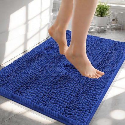 OLANLY Thick Small Bathroom Rugs 24x16, Soft Chenille Bath Rugs, Royal Blue | Rubber Backing, Machine Wash, Extra Absorbent Striped Bath Mats for Bathroom Floor, Tub and Shower, Home Decor Accessories